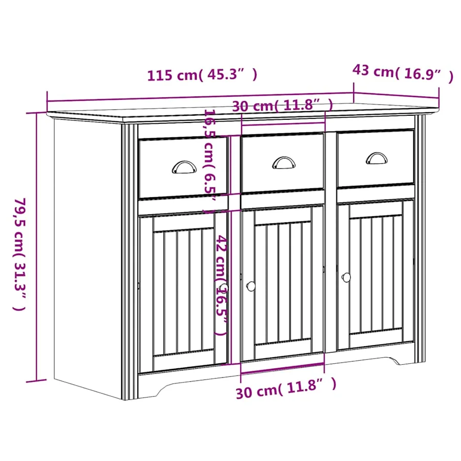 Buffet BODO blanc 115,5x43x200,5 cm bois massif de pin - 12