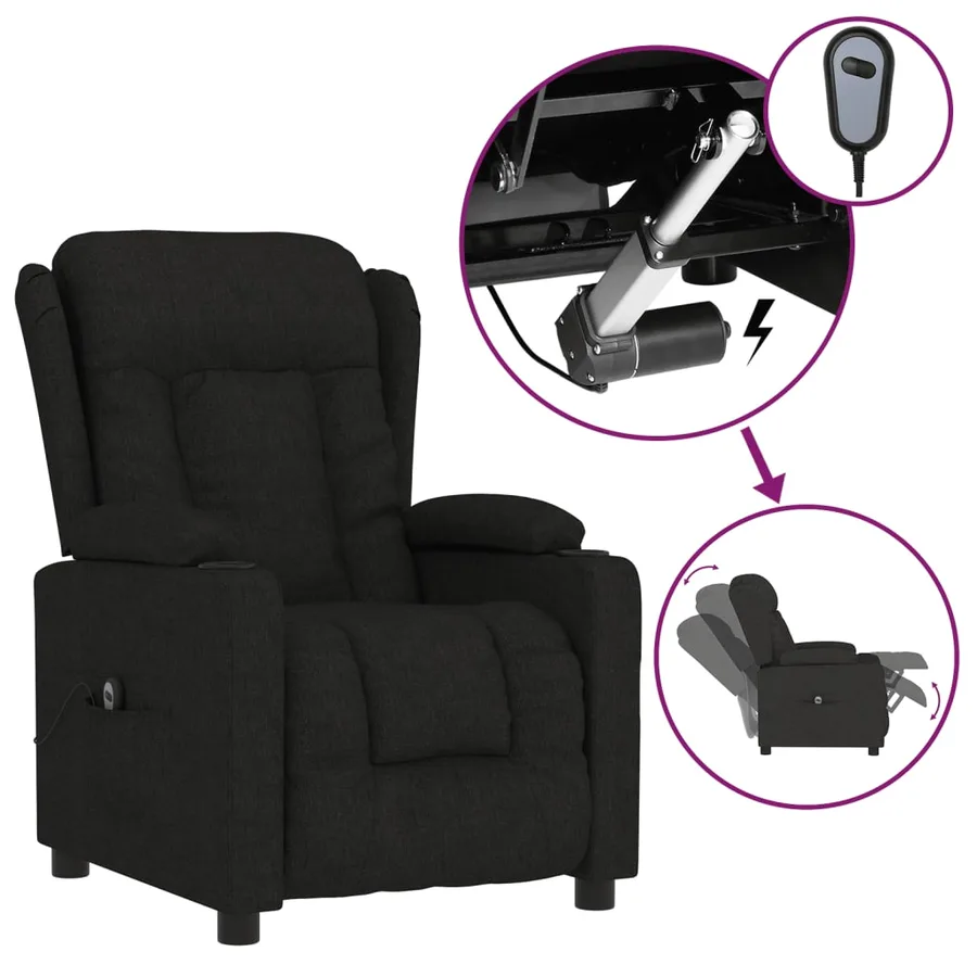 Fauteuil inclinable électrique Noir Tissu - 2