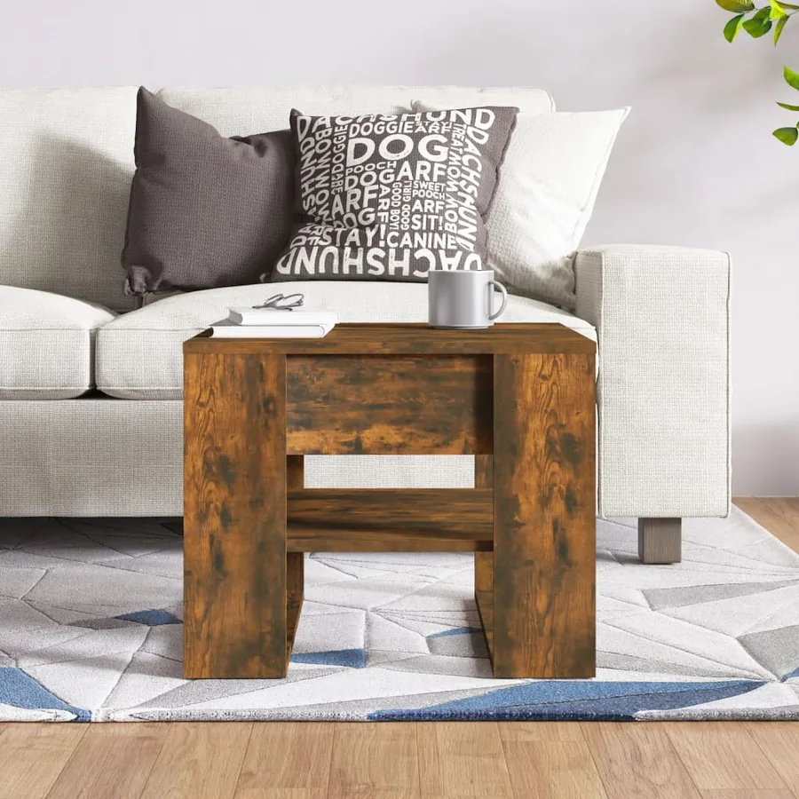 Table basse chêne fumé 55,5x55x45 cm bois d'ingénierie - 5