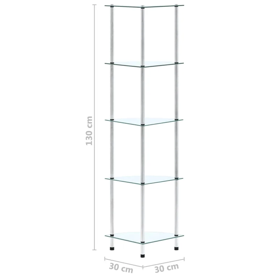 Étagère 5 niveaux Transparent 30x30x130 cm Verre trempé - 6