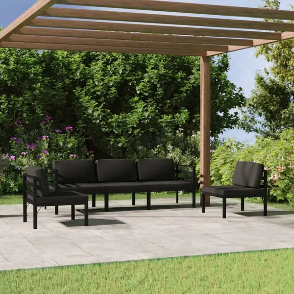 Salon de jardin 5 pcs avec coussins Aluminium Anthracite