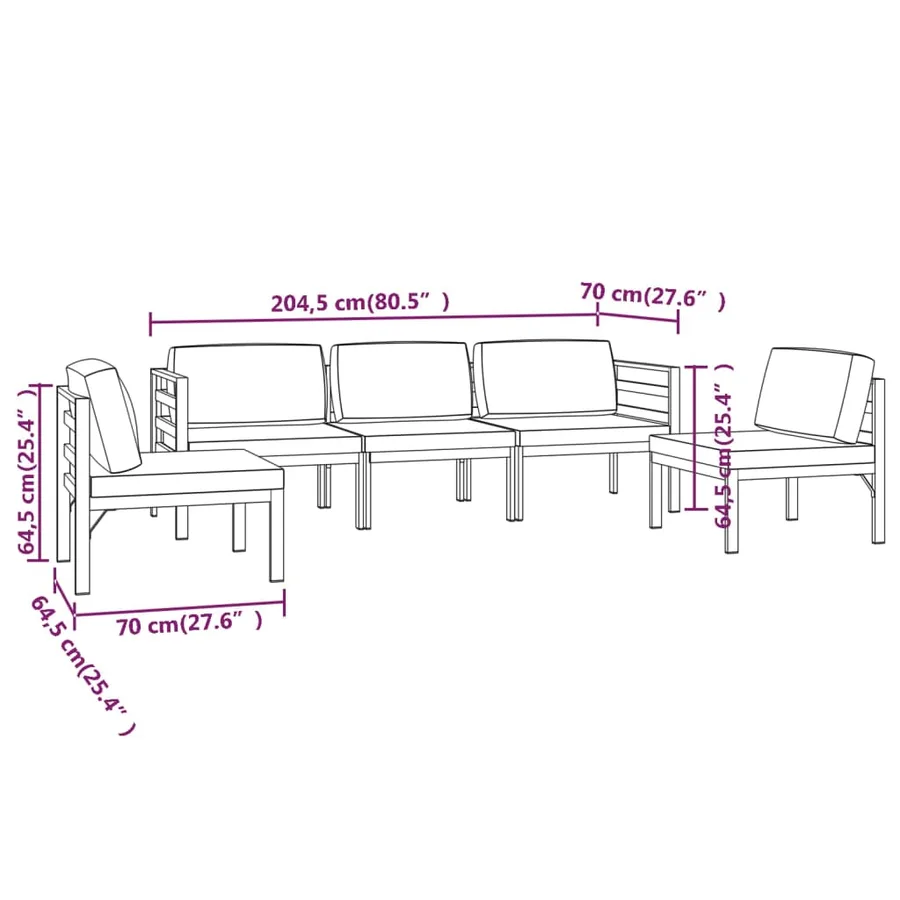 Salon de jardin 5 pcs avec coussins Aluminium Anthracite - 7