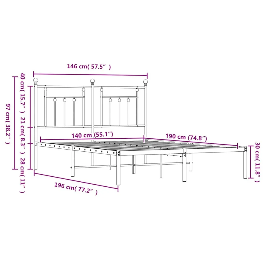 Cadre de lit métal sans matelas et tête de lit blanc 140x190 cm - 10