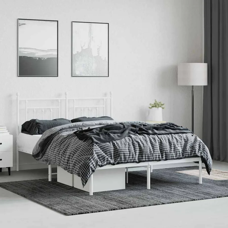Cadre de lit métal sans matelas et tête de lit blanc 140x190 cm - 4
