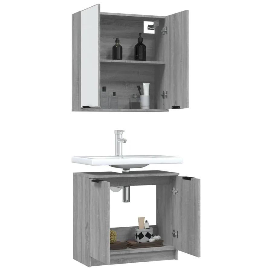 Ensemble d'armoires de salle de bain 2 pcs sonoma gris - 4