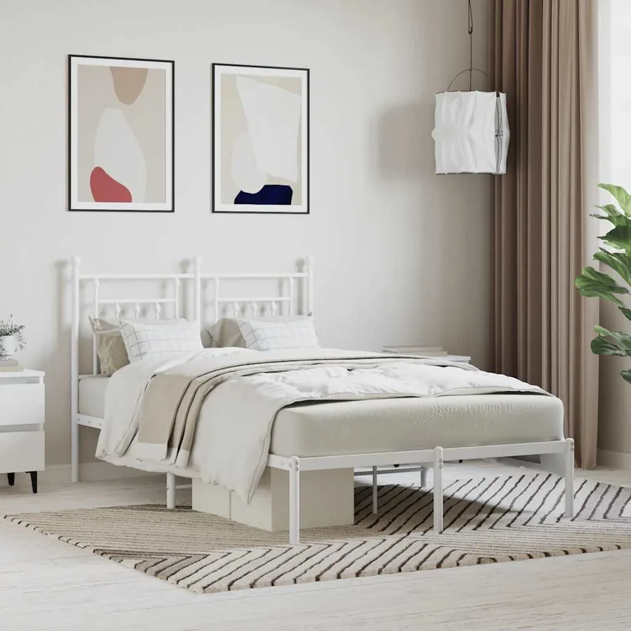 Cadre de lit métal sans matelas et tête de lit blanc 120x200 cm