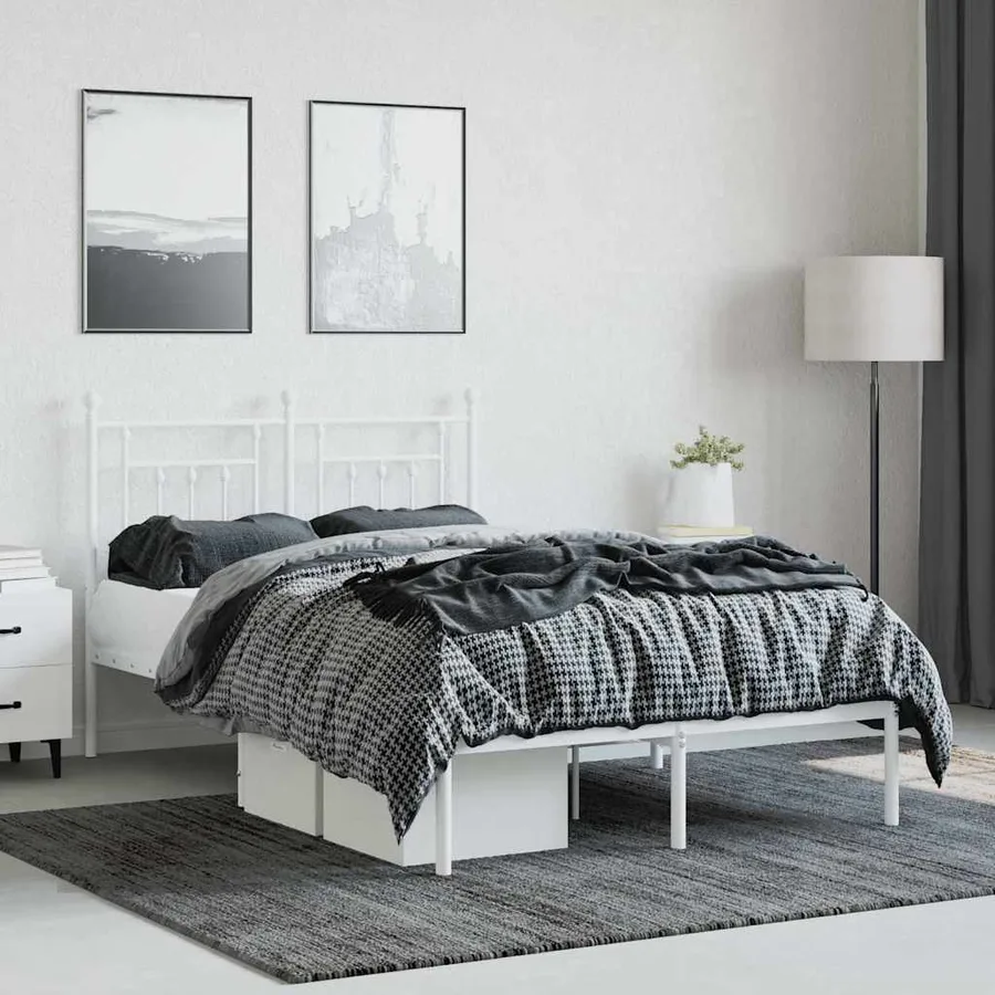 Cadre de lit métal sans matelas et tête de lit blanc 120x200 cm - 4