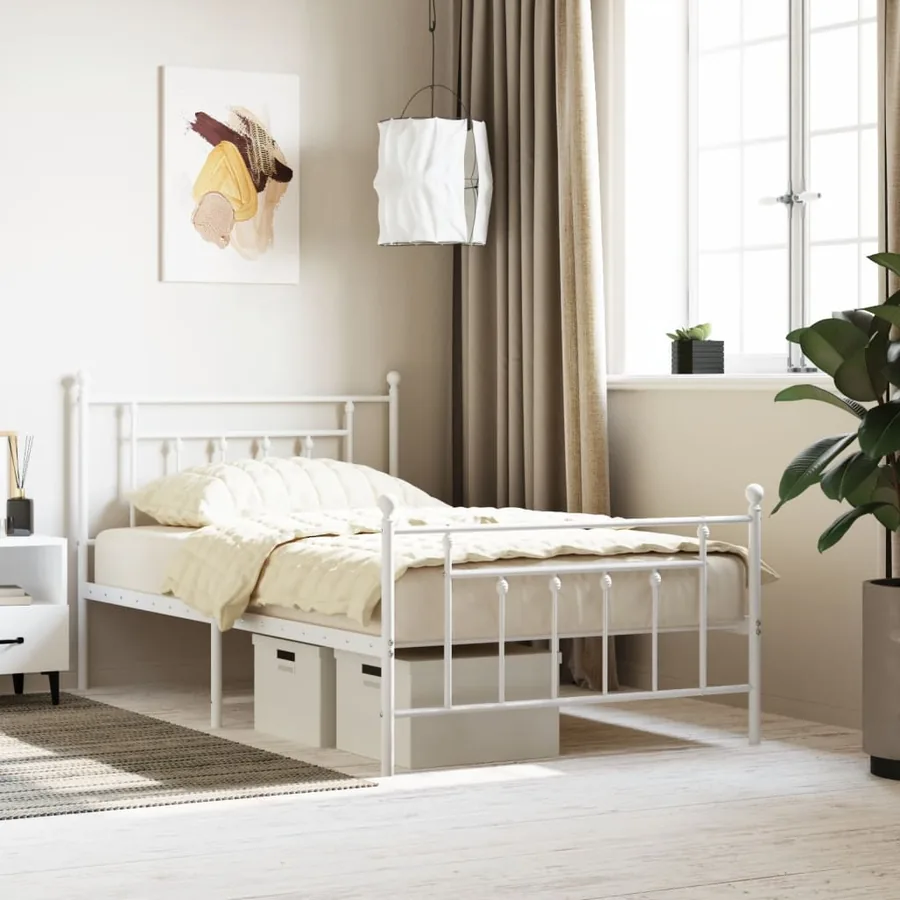 Cadre de lit métal sans matelas et pied de lit blanc 100x200 cm