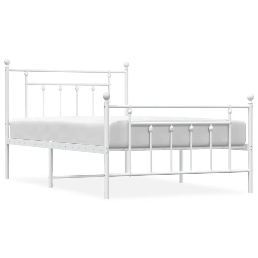 Cadre de lit métal sans matelas et pied de lit blanc 100x200 cm - 2