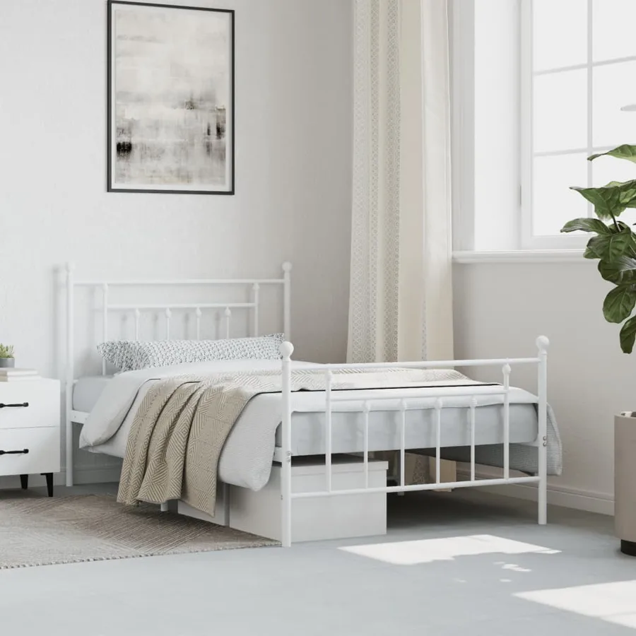 Cadre de lit métal sans matelas et pied de lit blanc 100x200 cm - 4