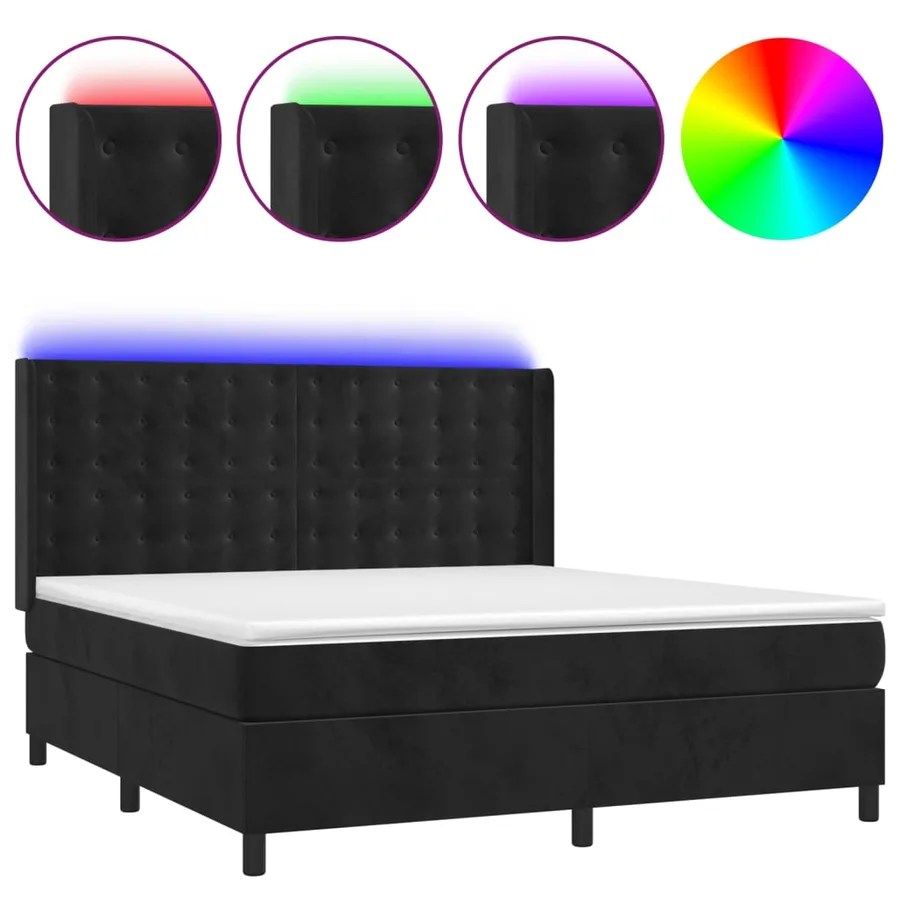Sommier à lattes de lit matelas et LED Noir 160x200 cm Velours - 2