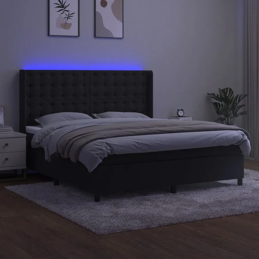 Sommier à lattes de lit matelas et LED Noir 160x200 cm Velours - 3