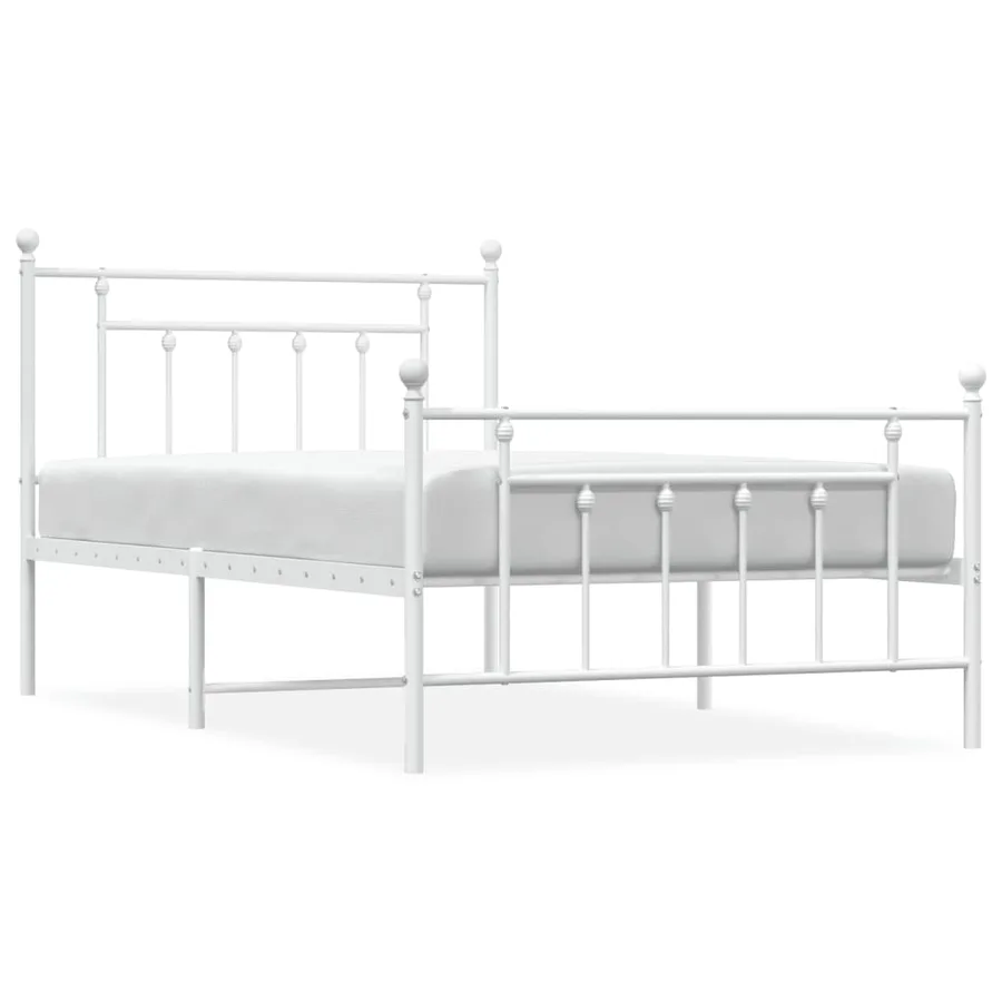 Cadre de lit métal sans matelas et pied de lit blanc 107x203 cm - 2