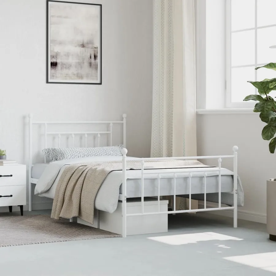 Cadre de lit métal sans matelas et pied de lit blanc 107x203 cm - 4