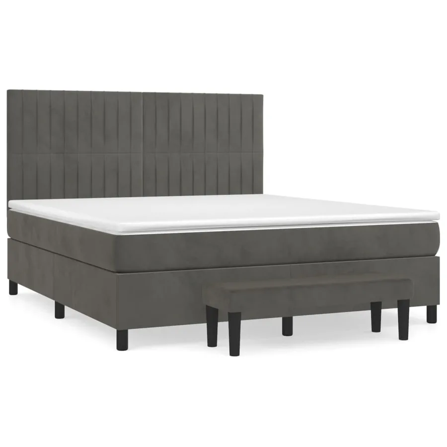Sommier à lattes de lit et matelas Gris foncé 160x200cm Velours - 2