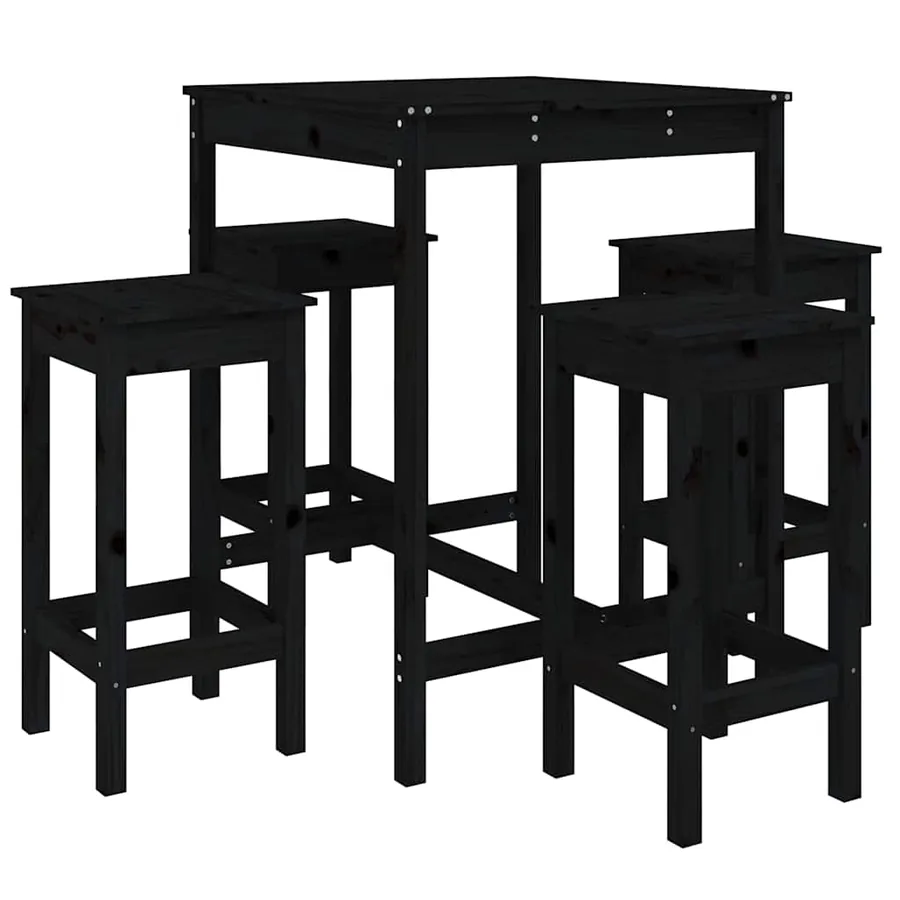 Ensemble de bar de jardin 5 pcs noir bois de pin massif - 2