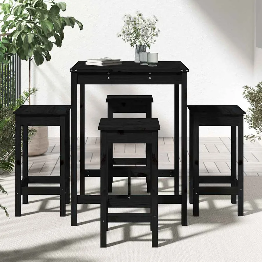 Ensemble de bar de jardin 5 pcs noir bois de pin massif - 3