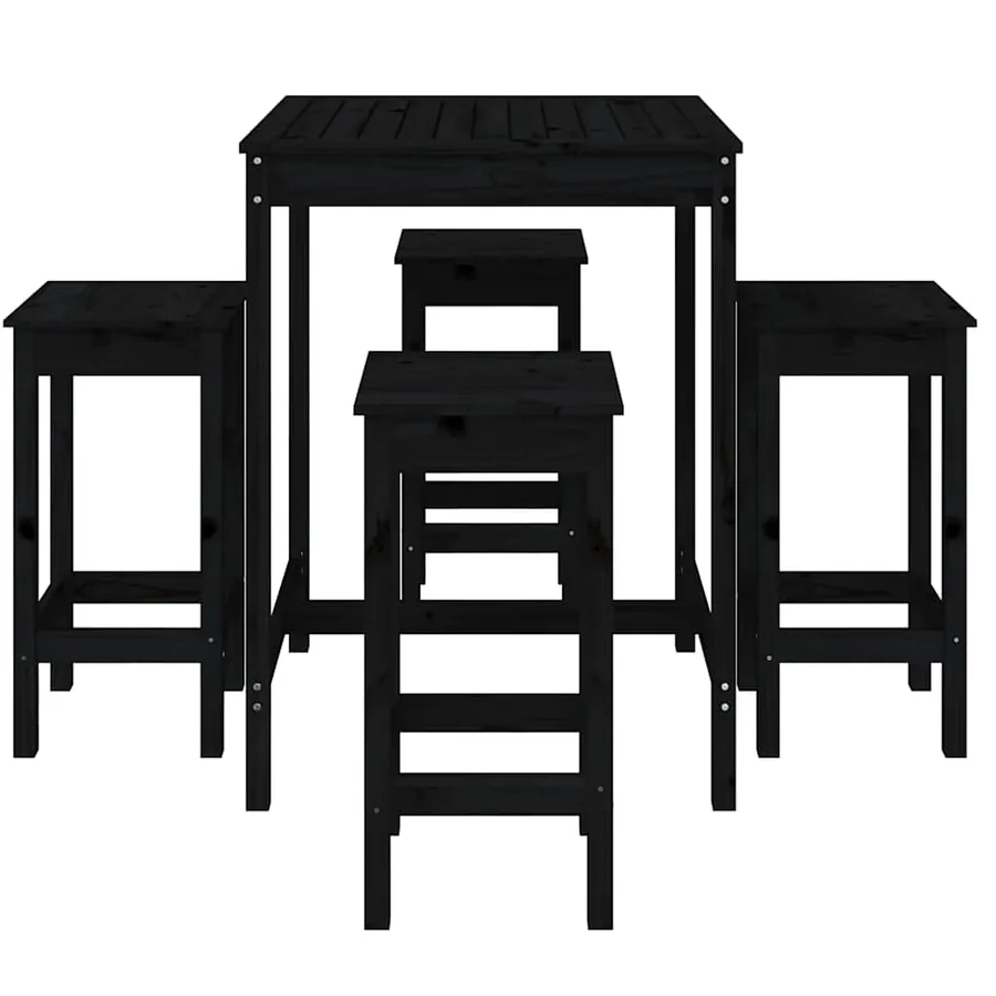 Ensemble de bar de jardin 5 pcs noir bois de pin massif - 4