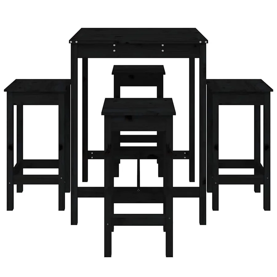 Ensemble de bar de jardin 5 pcs noir bois de pin massif - 5