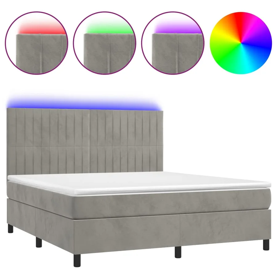 Sommier à lattes de lit matelas et LED Gris clair 160x200 cm - 2