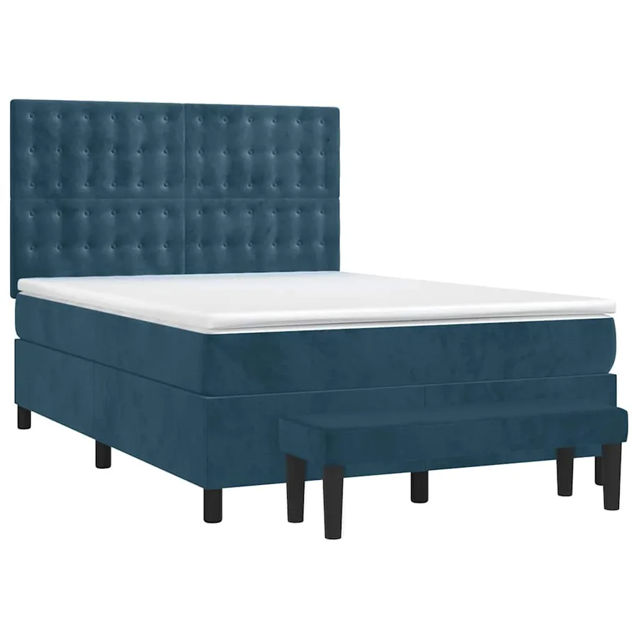 Sommier à lattes de lit et matelas Bleu foncé 140x190cm Velours - 3