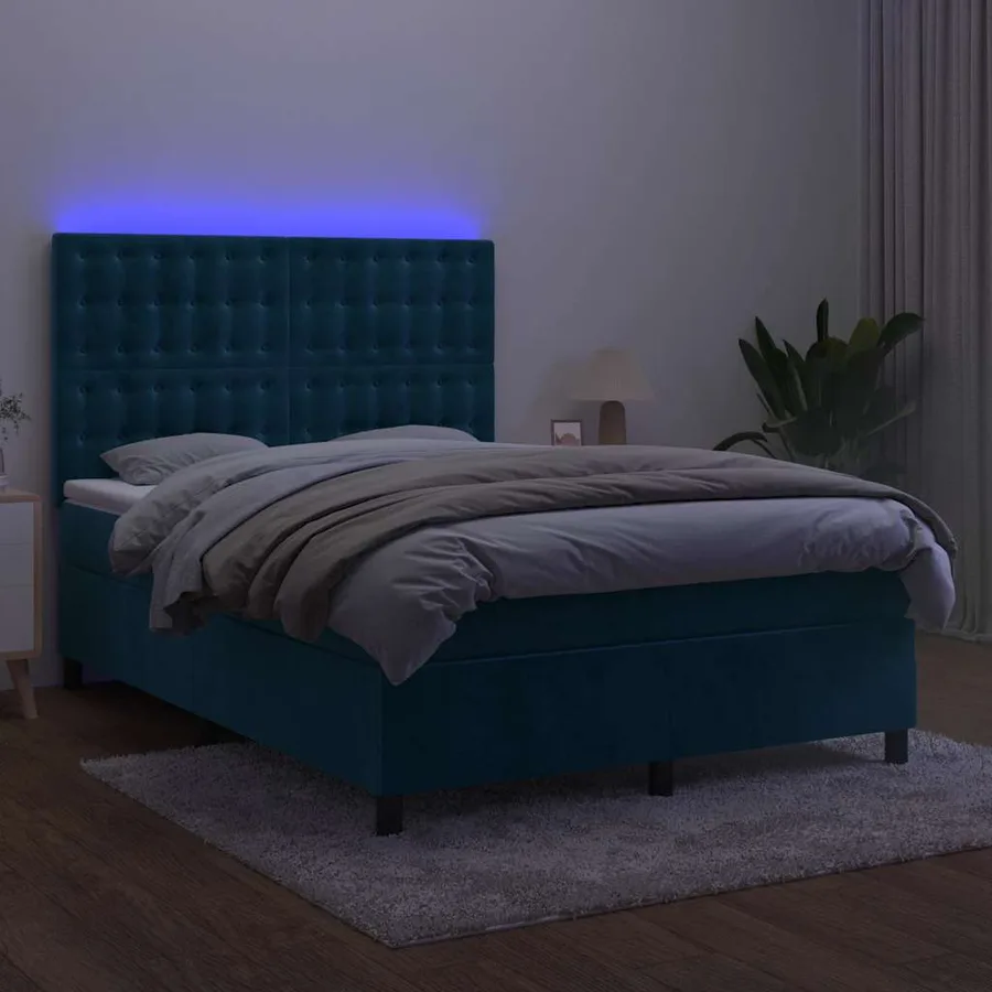 Sommier à lattes de lit matelas et LED Bleu foncé 140x190 cm - 4
