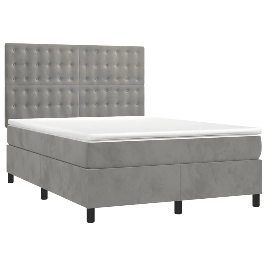 Sommier à lattes de lit et matelas Gris clair 140x190cm Velours - 3