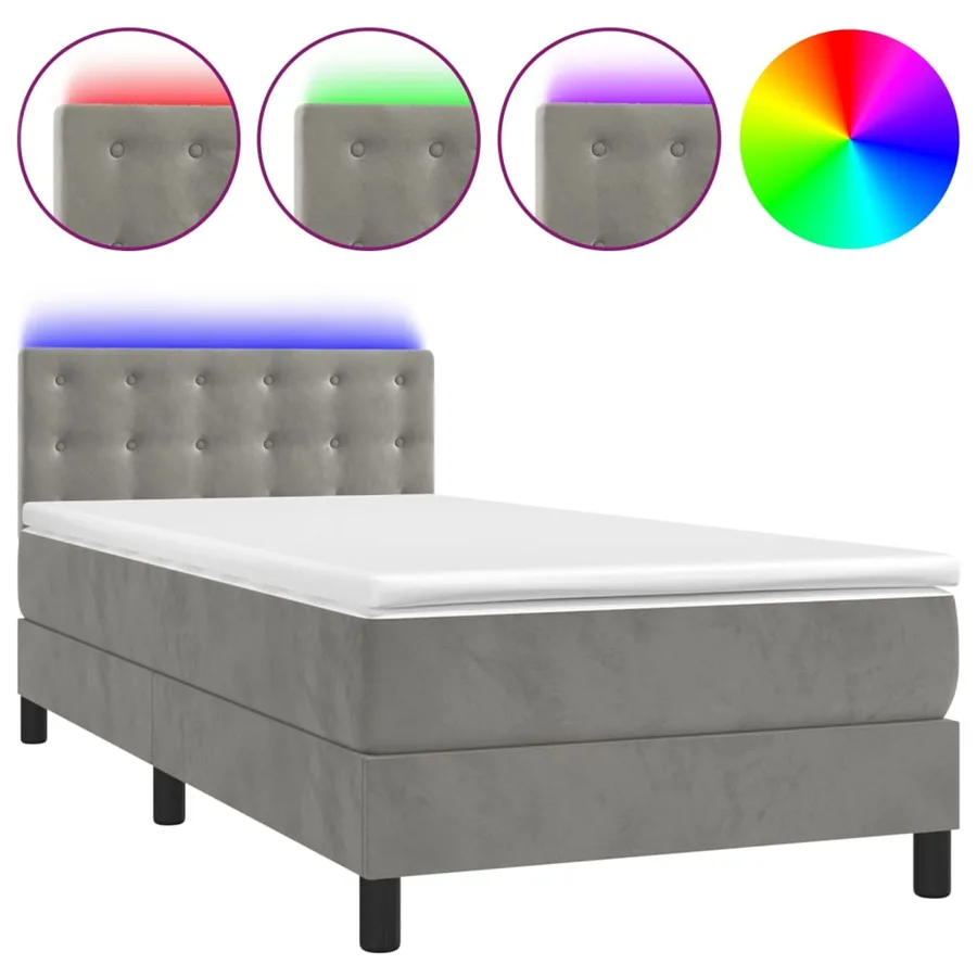 Sommier à lattes de lit avec matelas et LED Gris clair 90x200cm - 2
