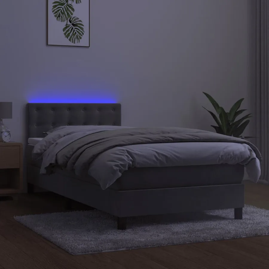 Sommier à lattes de lit avec matelas et LED Gris clair 90x200cm - 4