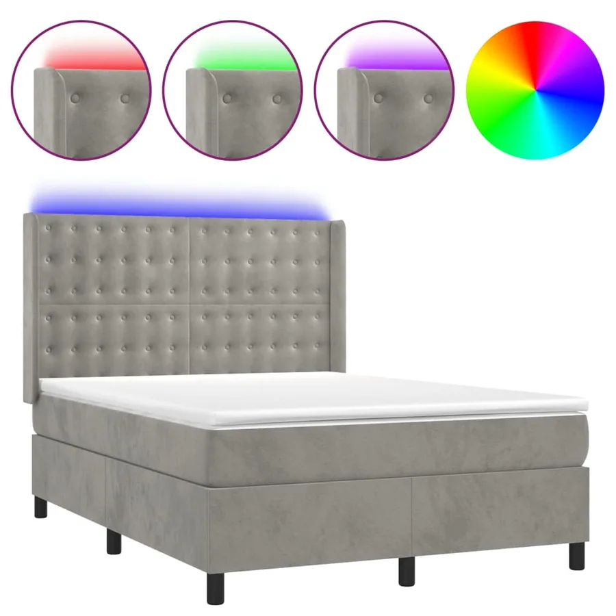 Sommier à lattes de lit matelas et LED Gris clair 140x200 cm - 2
