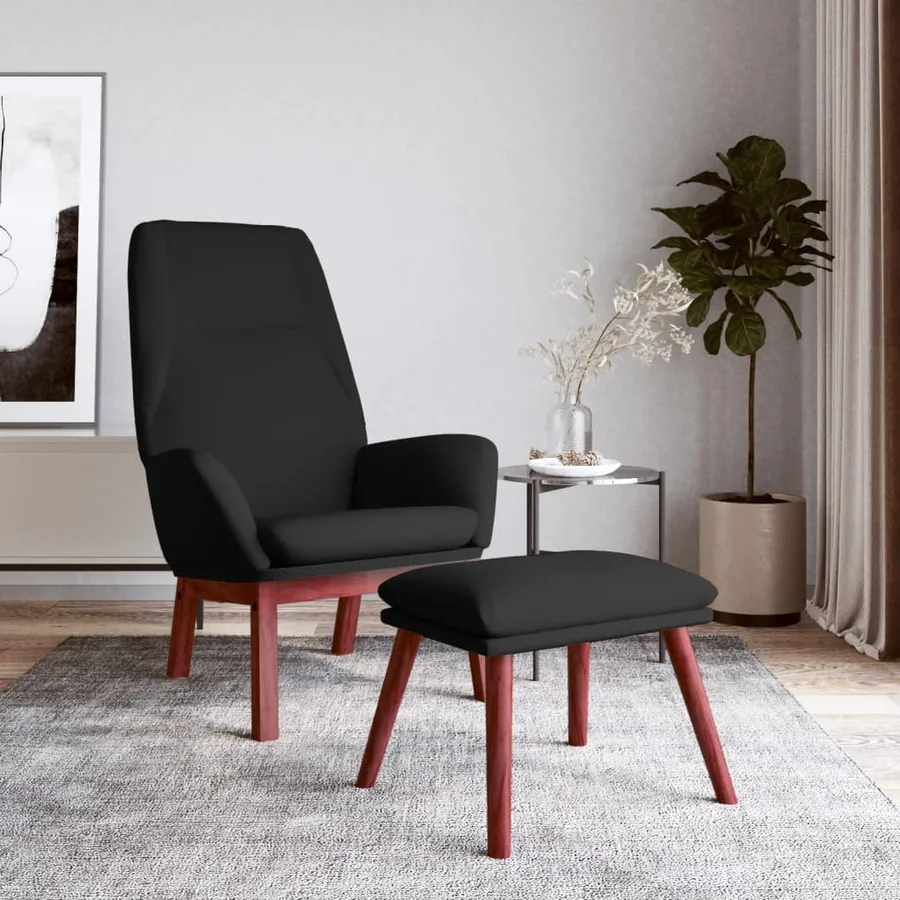 Chaise de relaxation avec repose-pied Noir Tissu