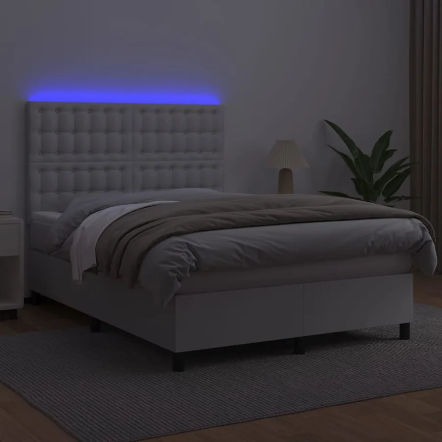Sommier à lattes de lit avec matelas et LED Blanc 140x190 cm - 4