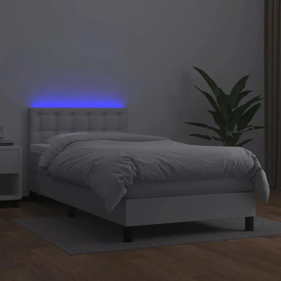 Sommier à lattes de lit avec matelas et LED Blanc 90x200cm - 4