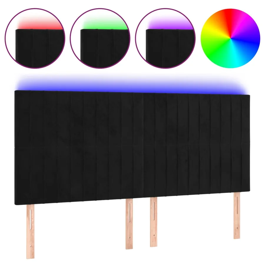 Tête de lit à LED Noir 200x5x118/128 cm Velours - 2