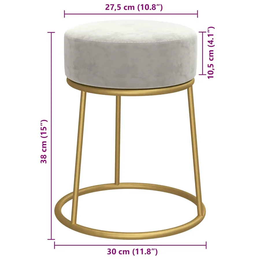 Tabouret rond Gris clair Velours - 6