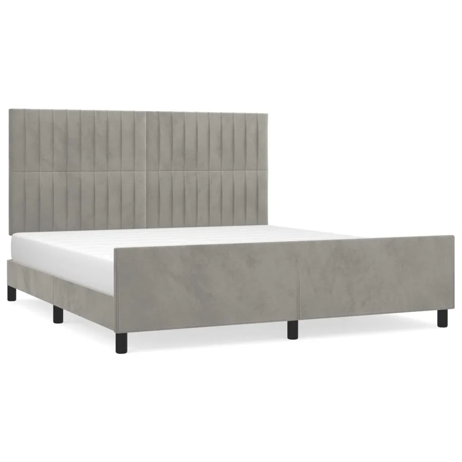 Cadre de lit sans matelas gris clair velours - 2