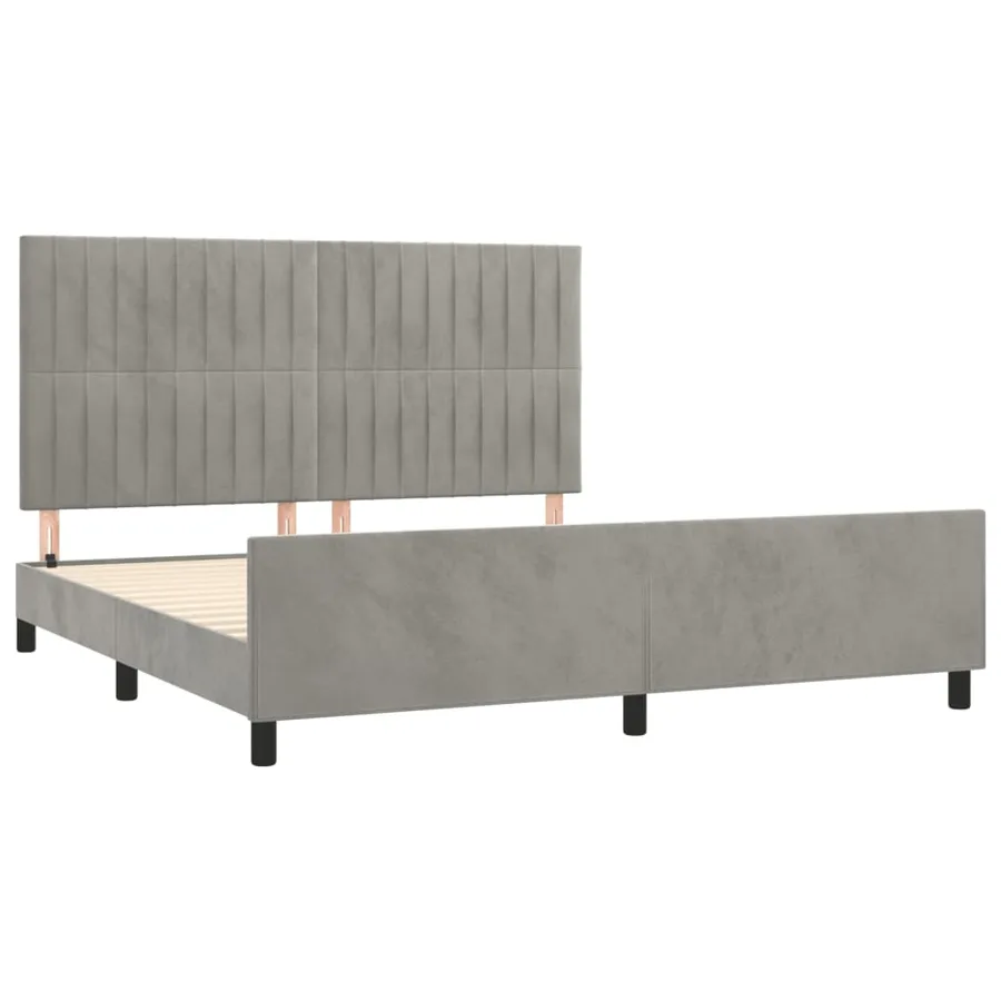 Cadre de lit sans matelas gris clair velours - 4