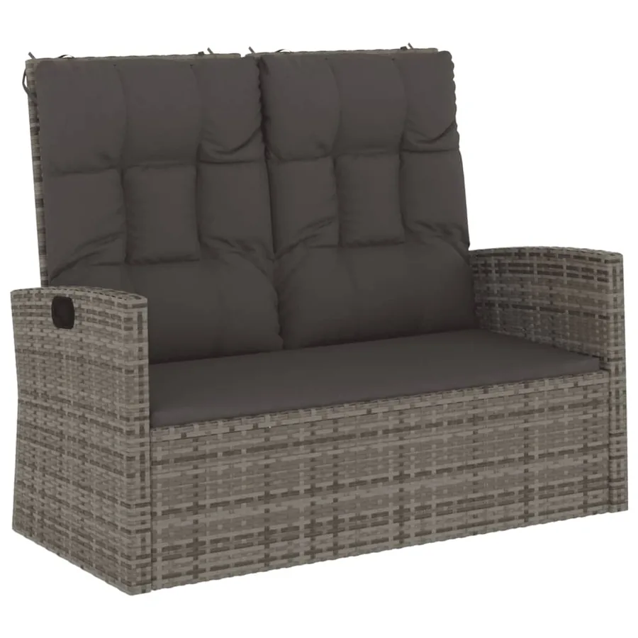 Banc de jardin inclinable et coussins gris 118cm résine tressée - 2