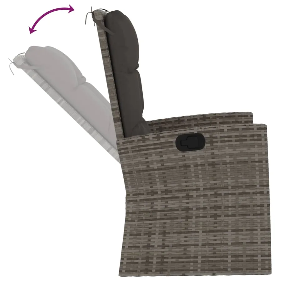 Banc de jardin inclinable et coussins gris 118cm résine tressée - 6