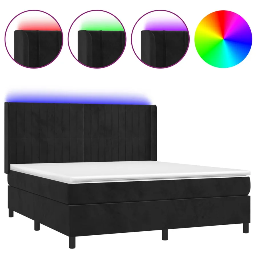 Sommier à lattes de lit matelas et LED Noir 180x200 cm Velours - 2