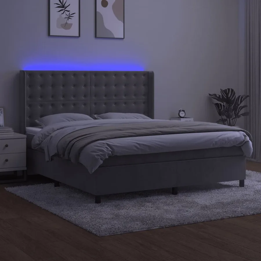 Sommier à lattes de lit matelas et LED Gris clair 160x200 cm - 3