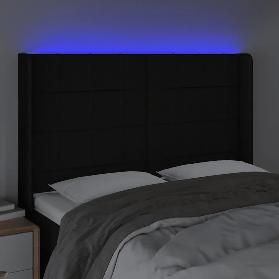 Tête de lit à LED Noir 147x16x118/128 cm Tissu - 4
