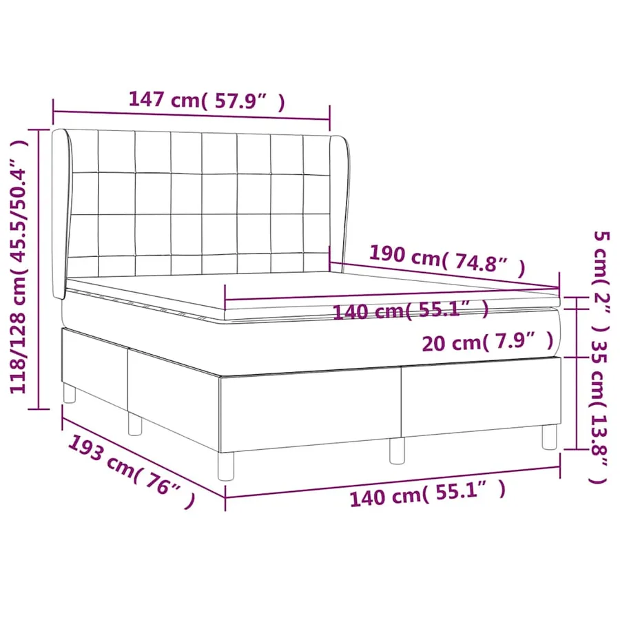 Sommier à lattes de lit avec matelas Noir 140x190 cm Tissu - 7