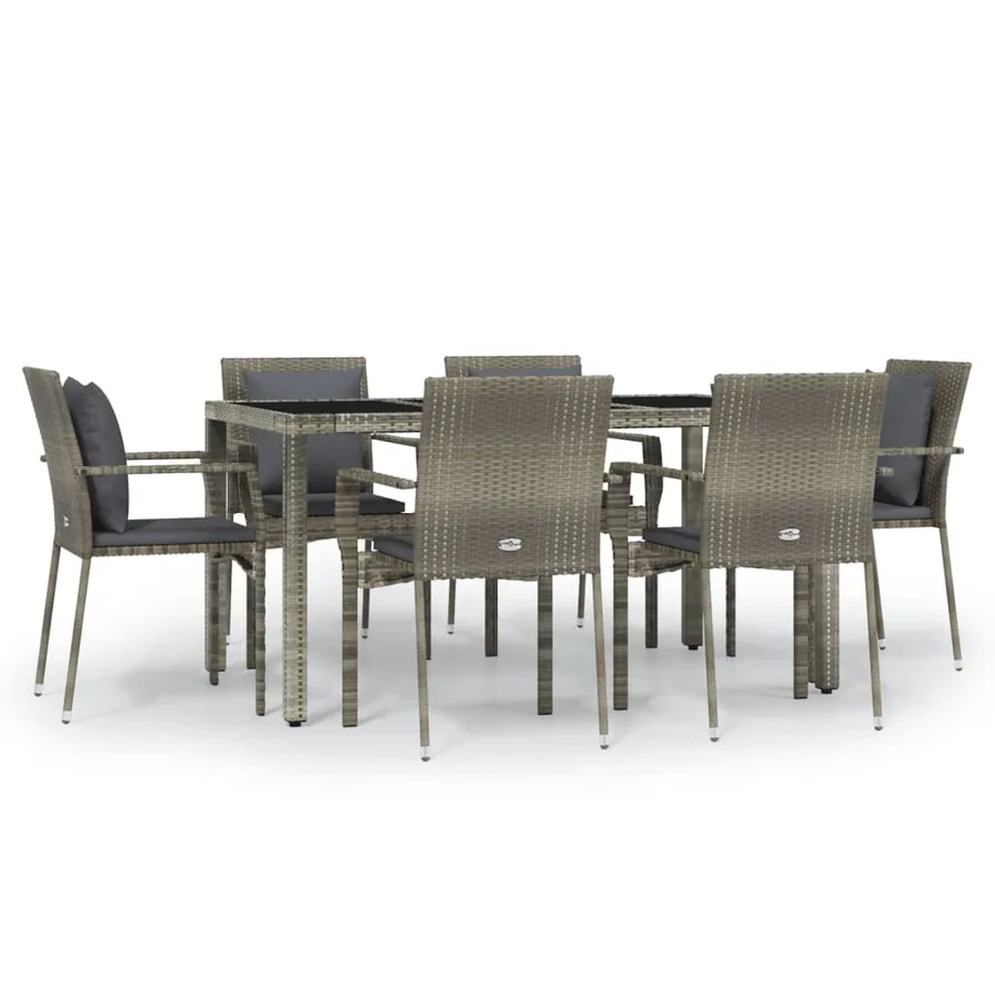 Ensemble à manger jardin et coussins 7 pcs gris rotin - 2