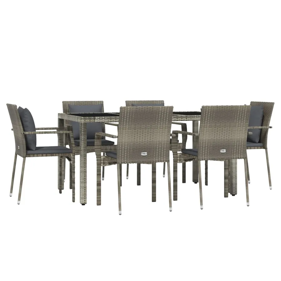 Ensemble à manger jardin et coussins 7 pcs gris rotin - 3