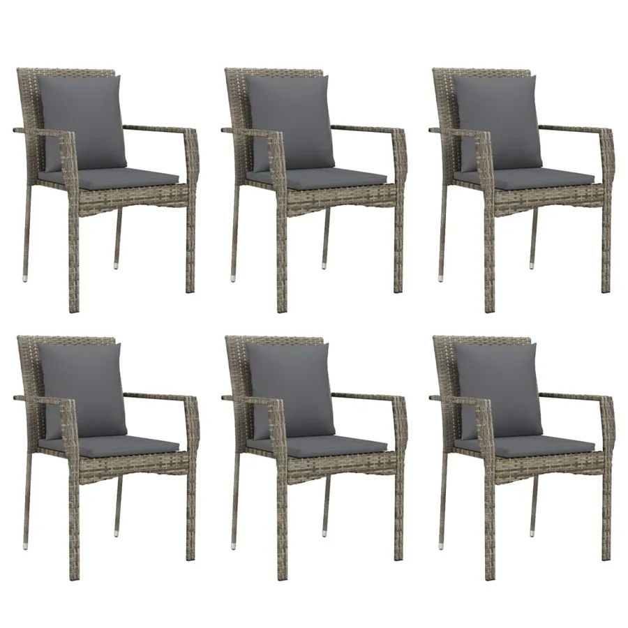 Ensemble à manger jardin et coussins 7 pcs gris rotin - 4