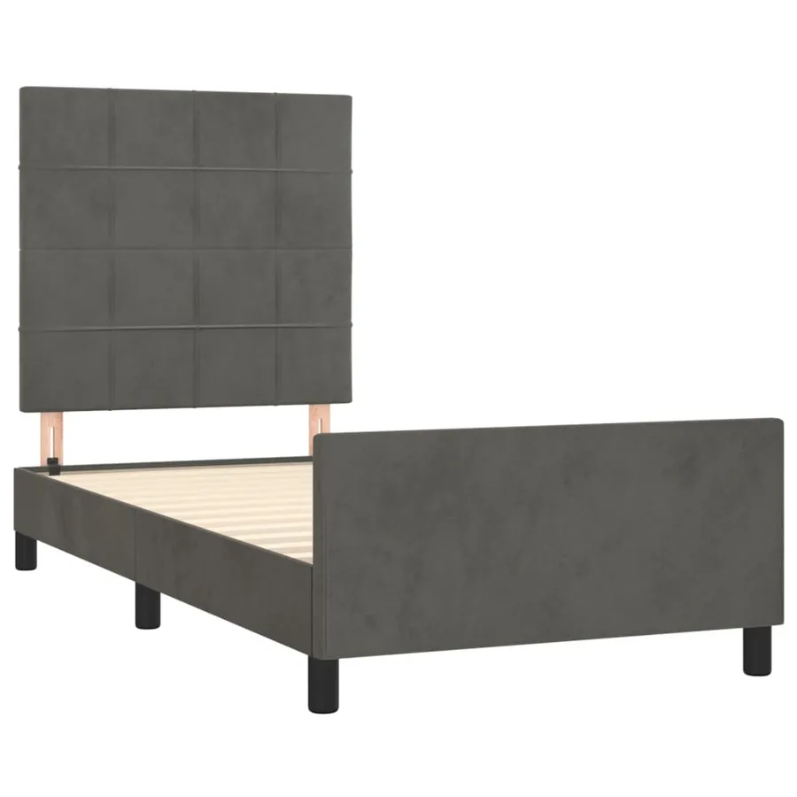 Cadre de lit sans matelas gris foncé 90x200 cm velours - 4