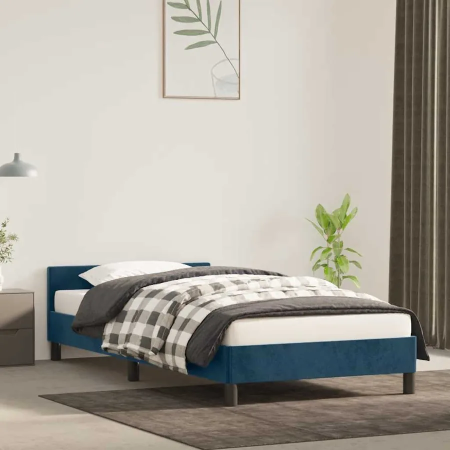 Cadre de lit sans matelas bleu foncé 90x200 cm velours