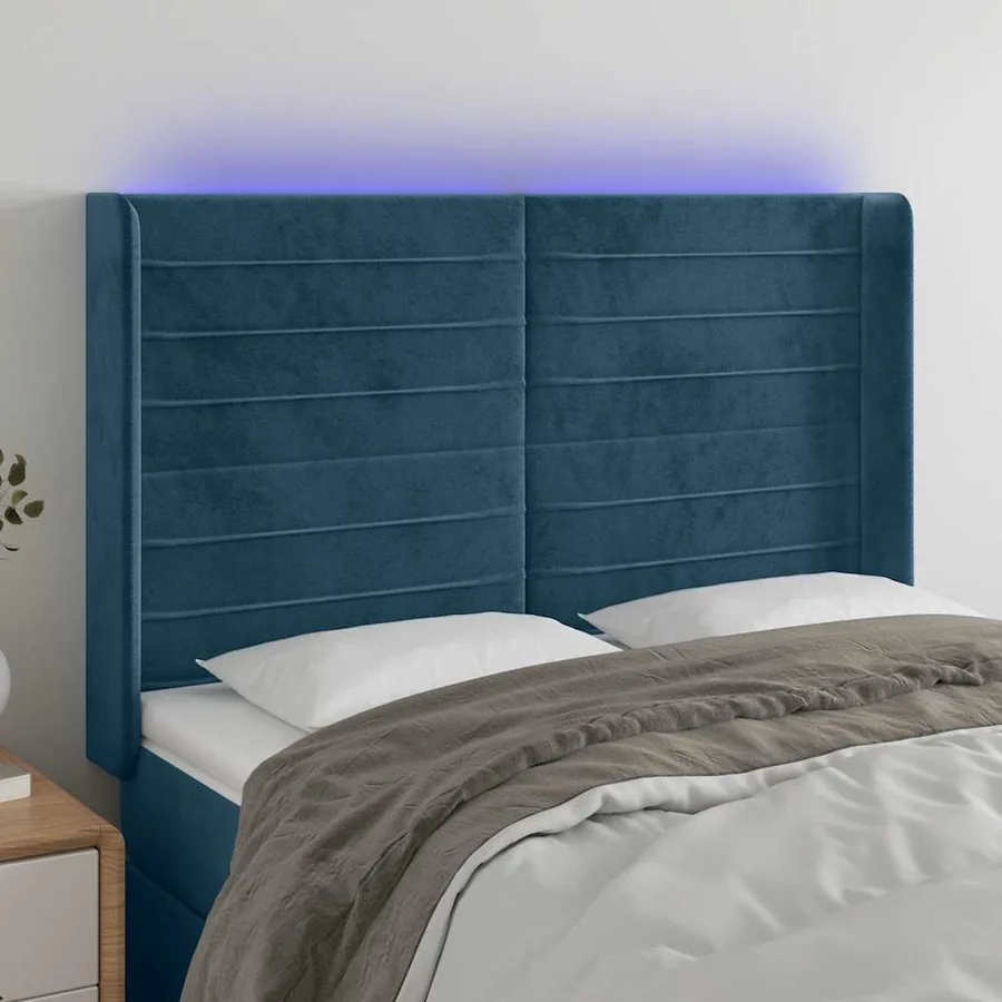 Tête de lit à LED Bleu foncé 147x16x118/128 cm Velours