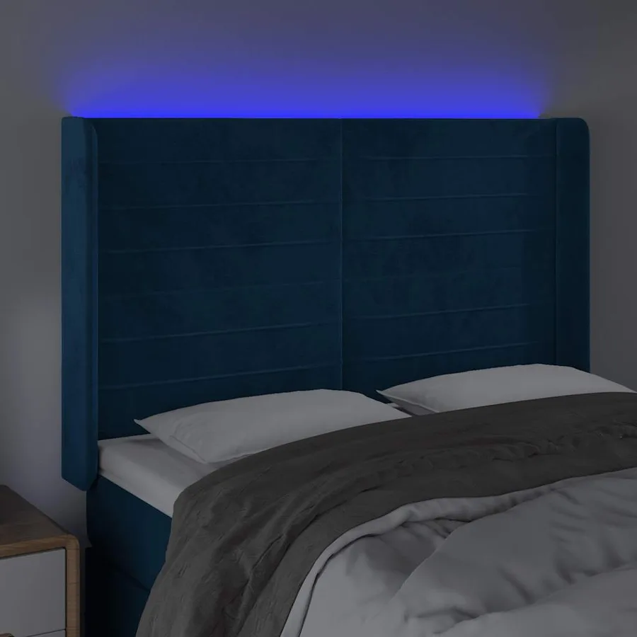 Tête de lit à LED Bleu foncé 147x16x118/128 cm Velours - 4